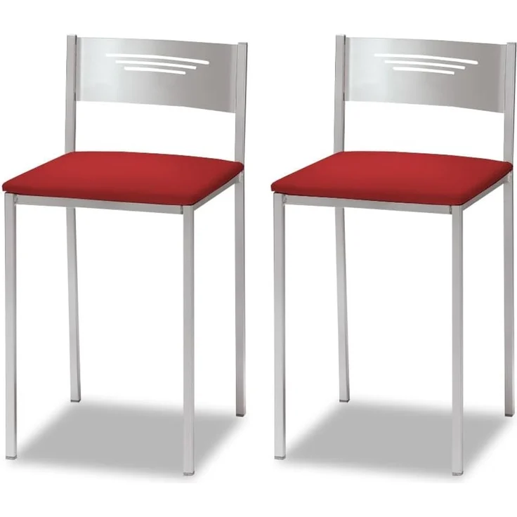 ASTIMESA Zwei Küchenhocker mit Rückenlehne aus Kunstleder, Rot, Sitzhöhe 45 cm – Bild 1