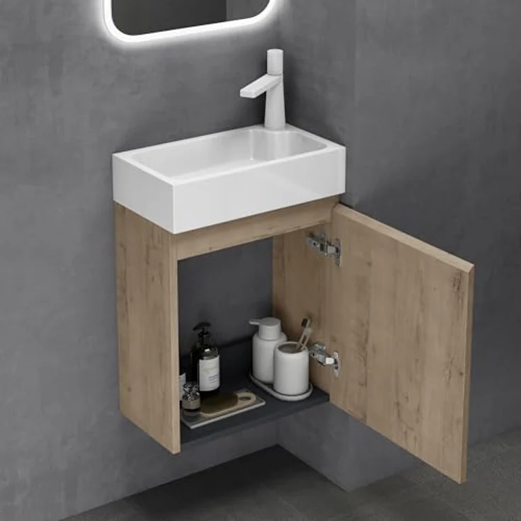 doporro Badmöbel-Set mit Waschbecken Waschtischunterschrank Wandmontage SoftClose Pisa02 – Bild 5