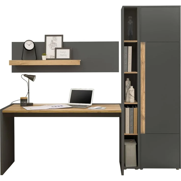 Büromöbel Set Center in grau matt und Eiche Wotan 213 cm – Bild 1