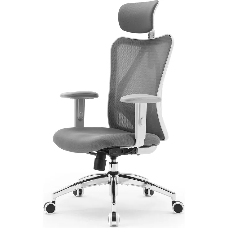 Sihoo Ergonomischer Stuhl M18, 130 x 74 cm, weißer Rahmen + graues Netzgewebe