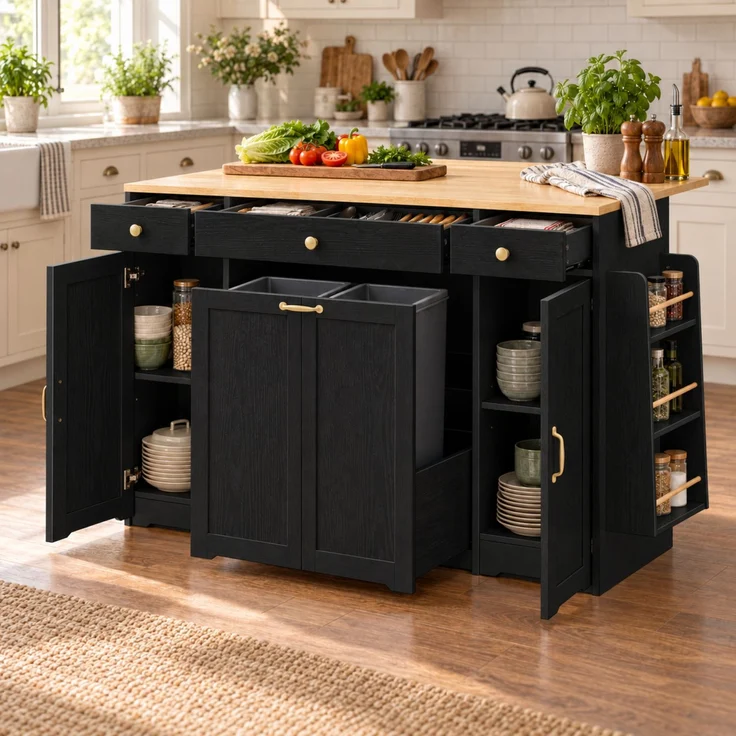 Sideboard 136 x 65 x 90 cm aus MDF mit 3 Schubladen, 2 Türen und holzfarbener Oberplatte – Bild 1