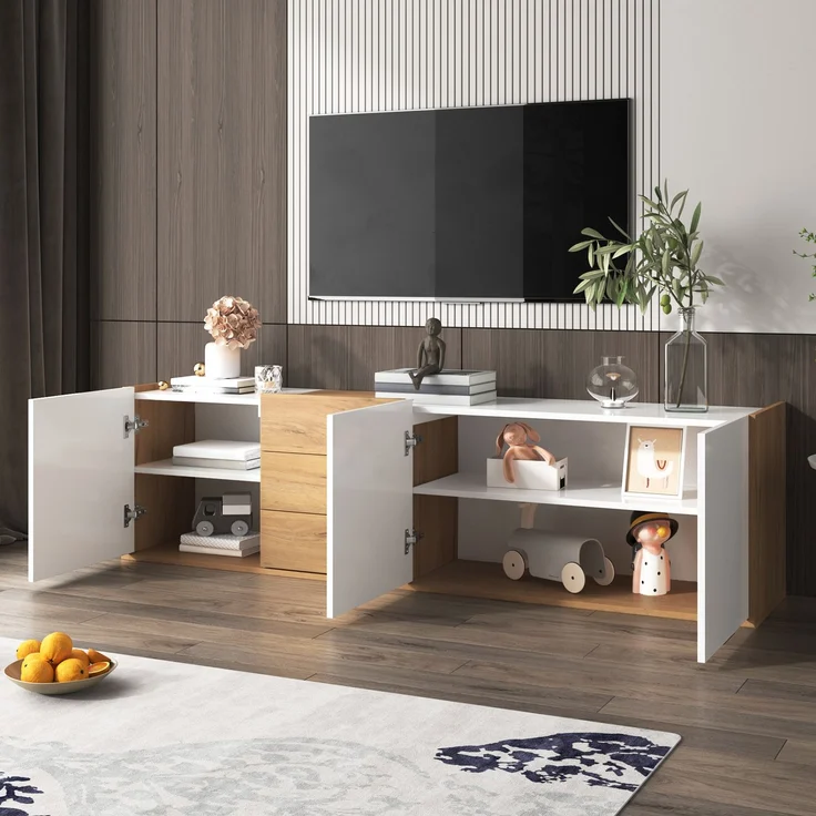 TV-Schrank 171 cm Weiß Holzoptik mit 3 Türen & 3 Schubladen, Lowboard mit verstellbaren Regalen – Bild 8