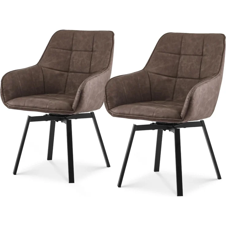 TUKAILAI Esszimmerstühle Drehbar 2er Set, Drehstuhl esszimmer Kunstleder mit Armlehnen Rückenlehne Gepolsterter Sitz Metallbeine, Armlehnstuhl Küchenstühle Polsterstuhl Sessel für Küche (Braun)