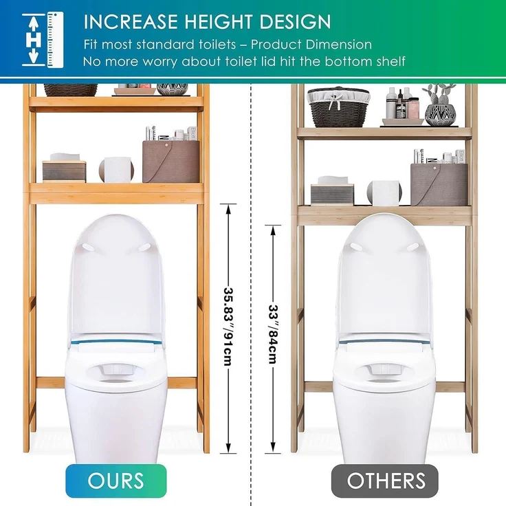 Toilettenregal Bambus 3-stöckig Verstellbar Badezimmer Natürlich 63x26x170cm – Bild 5