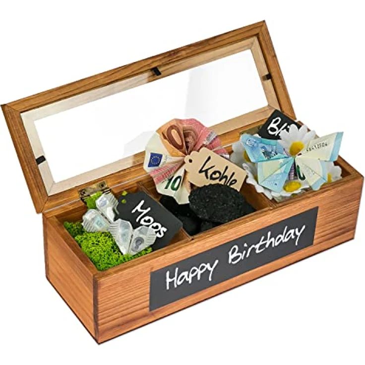 SURPRISA Geschenkbox Schotter-Schatulle Geldgeschenk, aus Pinienholz, 3 Fächer, Geschenk zur Hochzeit, Geburtstag usw. – Bild 2