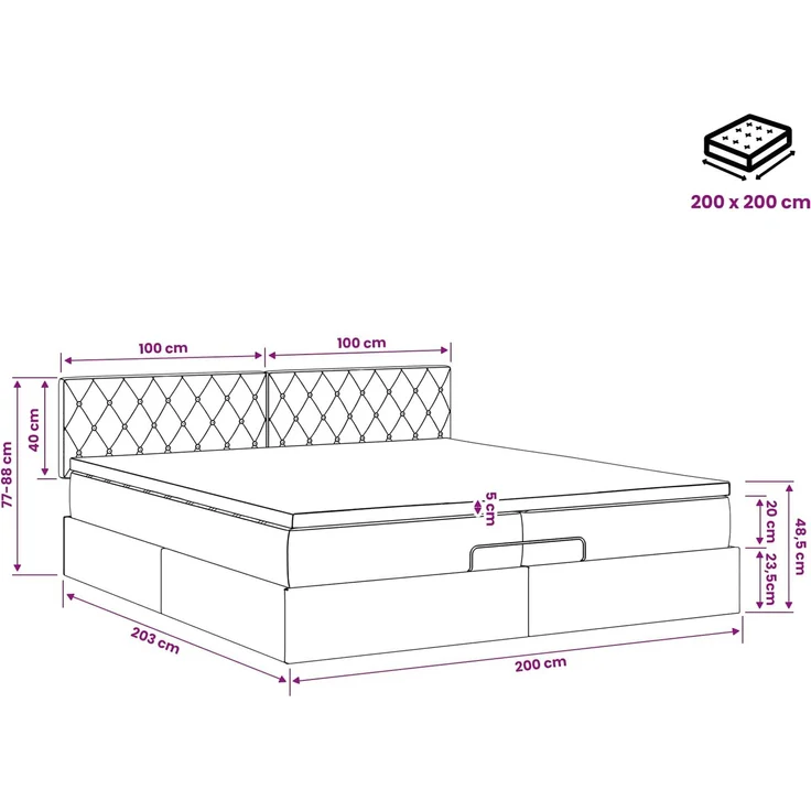 vidaXL Ottoman Bett mit Matratze Schwarz 200 x 200 cm Samt 3456509 – Bild 12