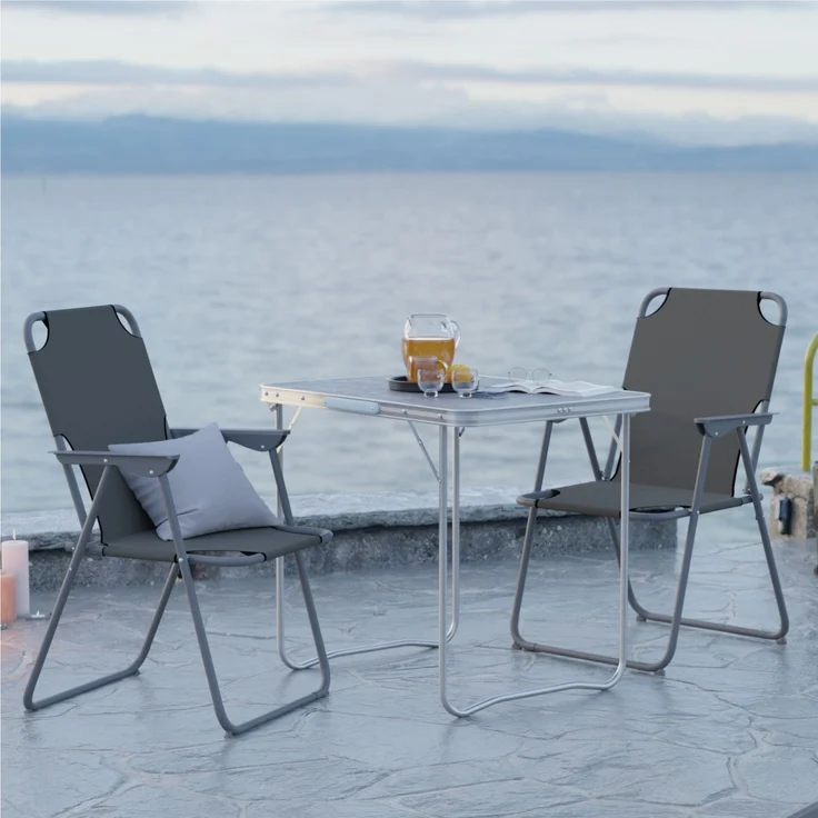 Campingset klappbar 3-tlg Campingstuhl Gartenstuhl Dunkelgrau Koffertisch