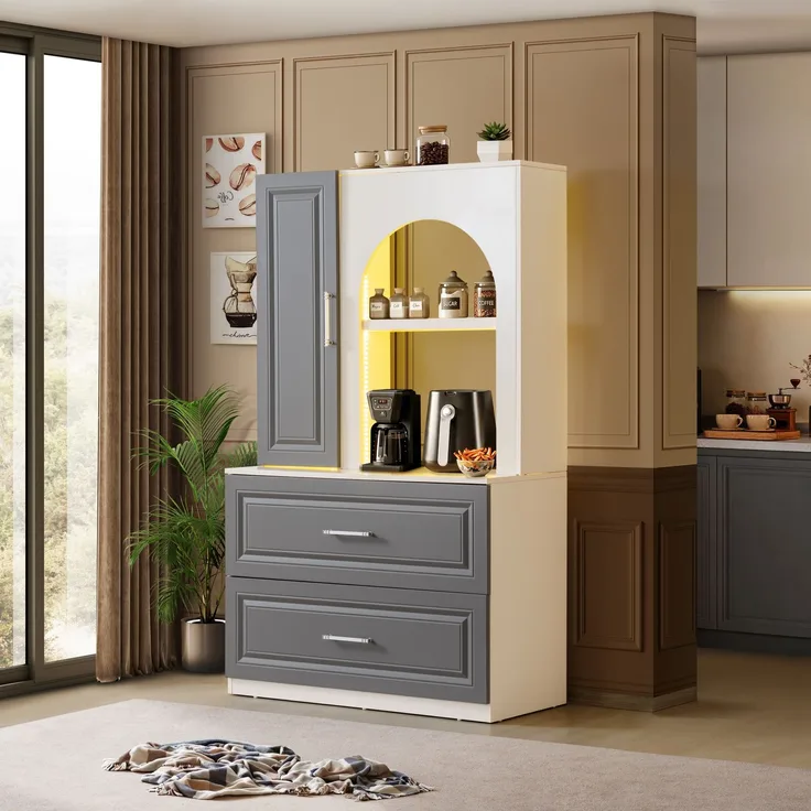 Skye Decor 'Valencia Solo - White, Anthracite' Kaffeebar-Schrank, Weiß / Anthrazit, 107 x 182 x 50 cm