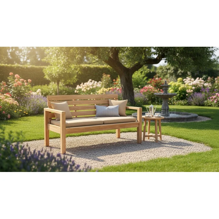 Teakholz Gartenbank SAMOSIR 150cm 3 Sitzer – Bild 5