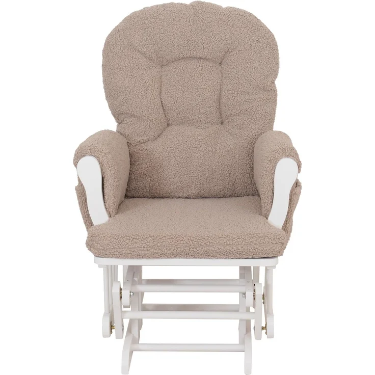 Relaxsessel HWC-C76, Schaukelstuhl Sessel Schwingstuhl + Hocker Stoff Bouclé 480g/m² Öko-Tex ~ braun Gestell weiß – Bild 5