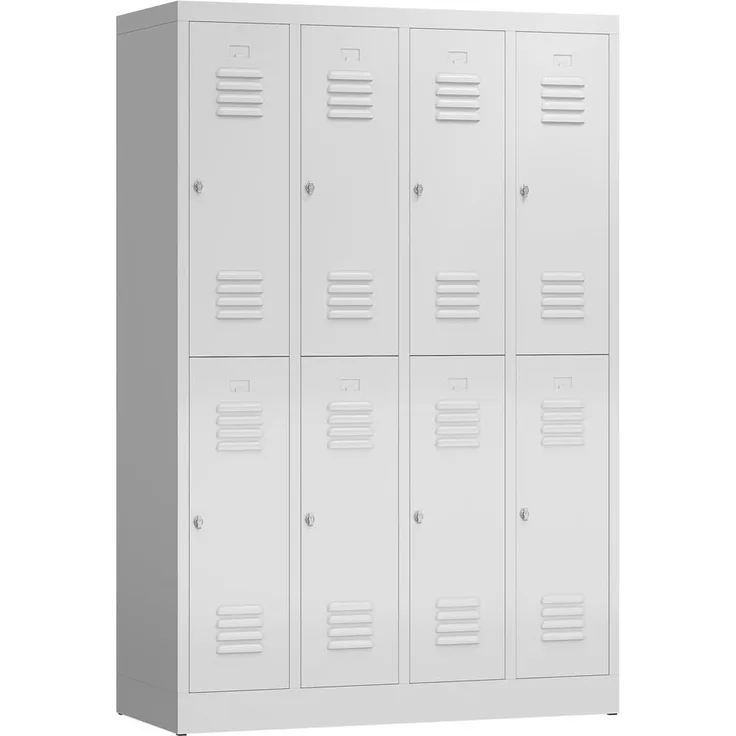 ClassiX Garderobenschrank, 4 Abteile doppelstöckig, 1800 x 1200 x 500 mm, lichtgrau