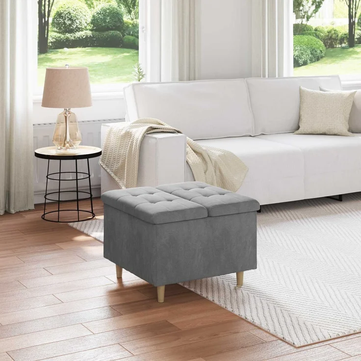 vidaXL Ottoman mit Stauraum Dunkelgrau 60 x 60 x 45 cm Samt 876826 – Bild 1