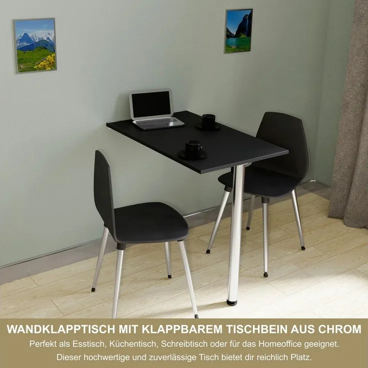 KDR Produktgestaltung Klapptisch 80x50 Wandklapptisch Esstisch Küchentisch Schreibtisch Wand Tisch, Schwarz