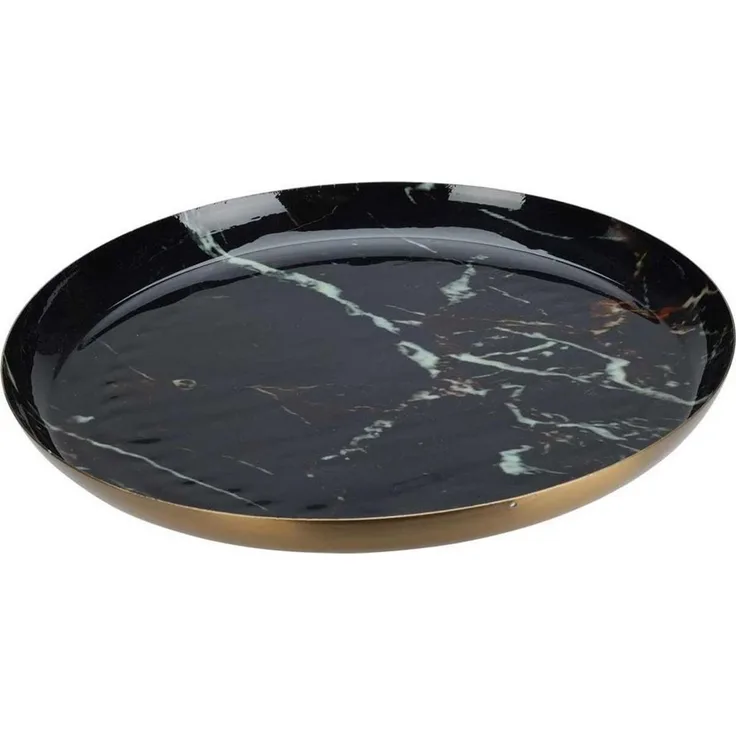 Home & styling collection Obstschale Dekoteller, schwarze Marmor-Optik, 28 cm, Metall, (einzeln)