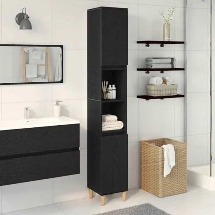 vidaXL Badezimmerschrank mit Tür Schwarz Eichen-Optik 30 x 30 x 190 cm 862805 – Bild 3