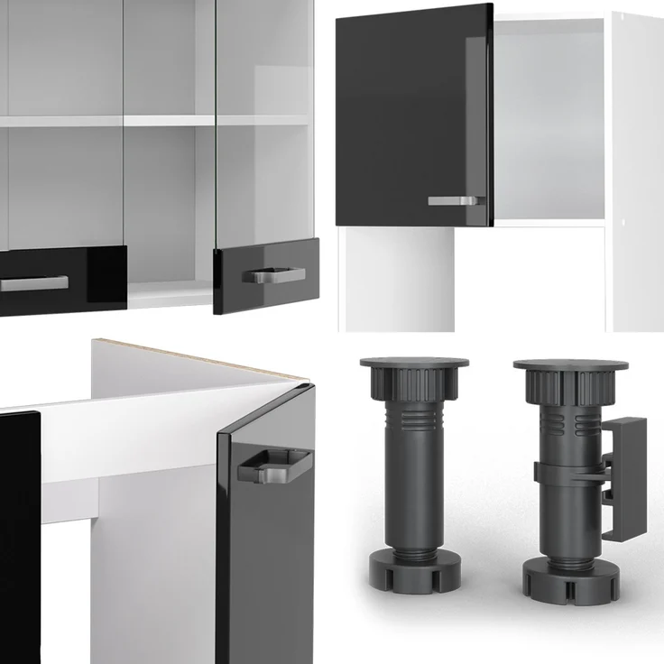 Eckküche R-Line Schwarz Hochglanz/Weiß 247 x 237 cm, AP Marmor Vicco – Bild 5