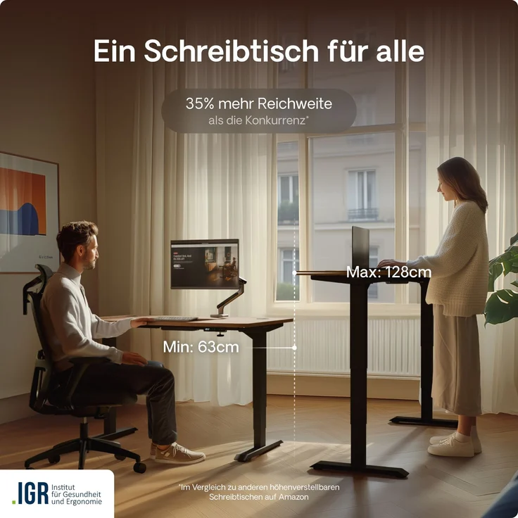Desktronic HomePro Elektrisch höhenverstellbarer Schreibtisch 200x80cm Schwarz/Walnuss mit Memory-Funktion, Anti-Kollisions Technologie, USB-A und USB-C-Ladeanschlüssen – Bild 7