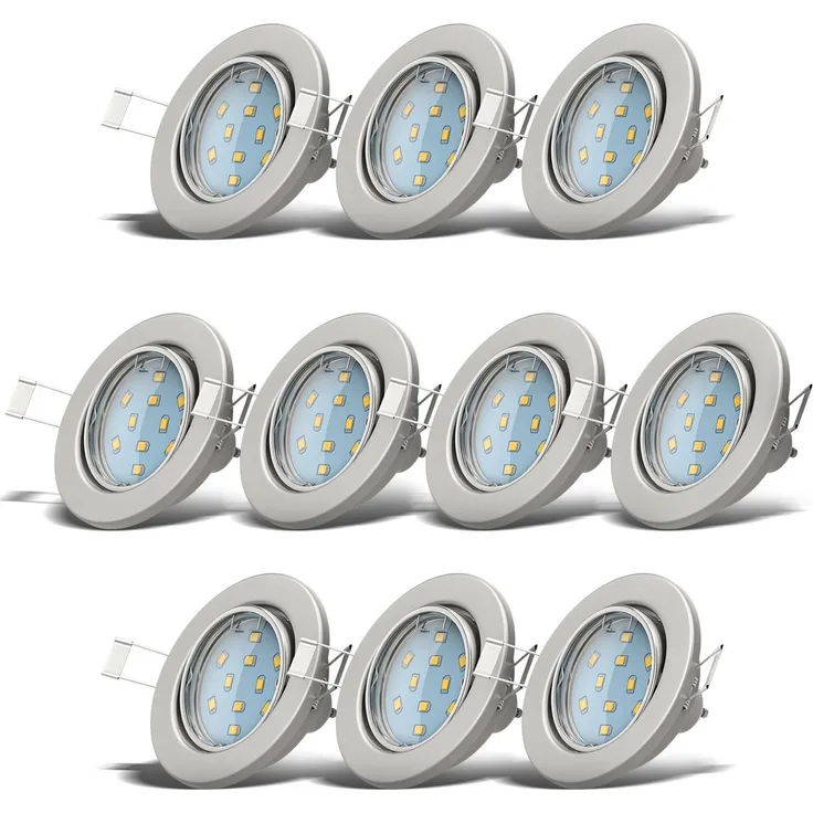 6x LED Einbaustrahler schwenkbar weiß GU10 Decken-Spot Einbau-Leuchte 10 Stück, Matt Nickel