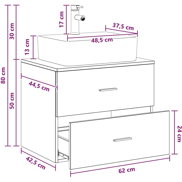 vidaXL Wandmontierter Waschbeckenunterschrank Sonoma-Eiche 3404384 – Bild 11