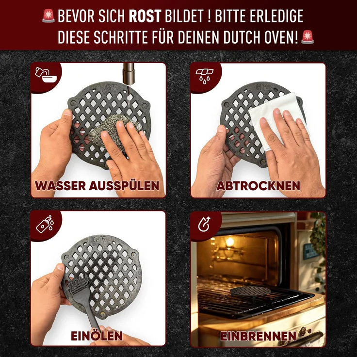 GUSSKÖNIG Stapelrost Gusseisen für Dutch Oven 7L inkl Pflegepaste – Bild 3