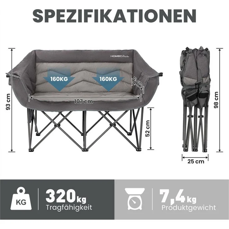 HOMECALL Campingstuhl Camping sofa Faltbar Karpfenstuhl Camping Couch Doppelter (1 St) – Bild 2