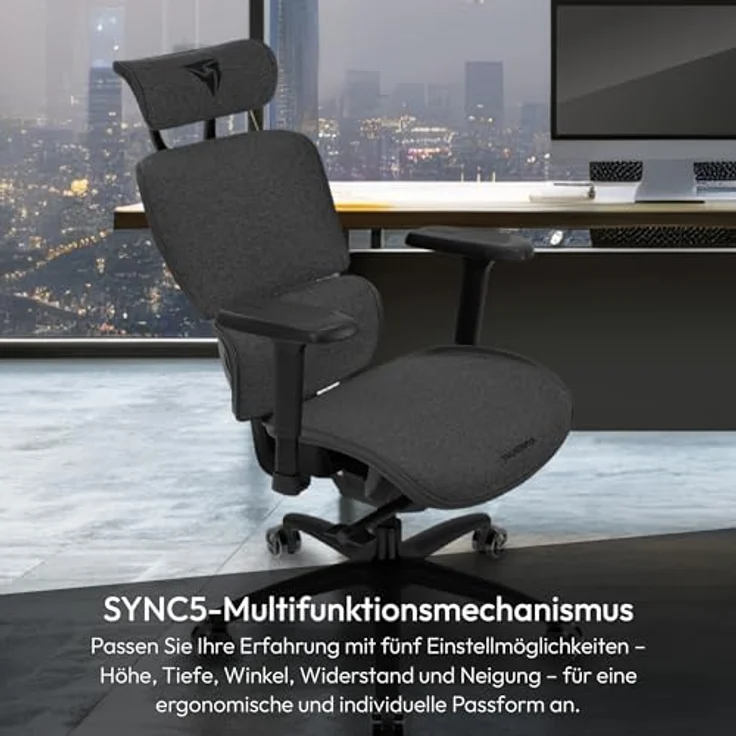 ThunderX3 XTC Ergonomischer Bürostuhl, Loft Dark Grey mit höhenverstellbaren 3D-Armlehnen und atmungsaktivem Mesh-Bezug, bis 125 kg belastbar – Bild 2