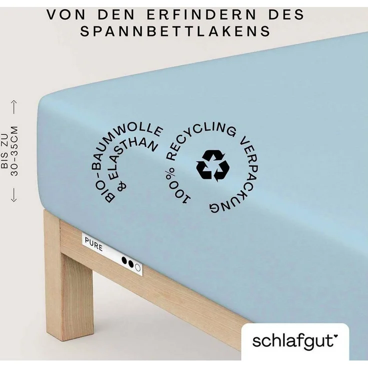 Schlafgut 'Pure' Spannbettlaken, Gummizug: rundum, für Matratzen bis 30cm Höhe, Bio-Baumwolle mit Elasthan, Blue Light, L 140x200 cm - 160x220 cm – Bild 1