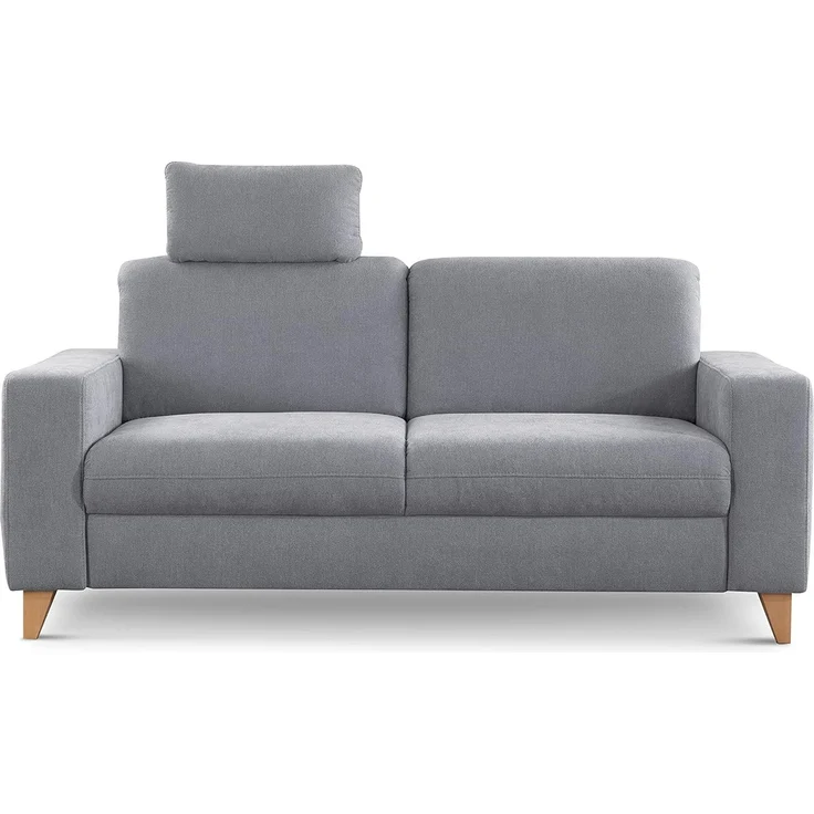 CAVADORE 2,5-Sitzer Sofa Lotta / Skandinavische 2,5er-Couch mit Federkern, Kopfstütze und Holzfüßen / 183 x 88 x 88 / Webstoff, Hellgrau