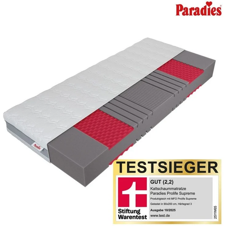 Kaltschaummatratze Neuheit: Paradies Prolife Supreme, Testsieger Stiftung Warentest, Paradies, 22 cm hoch, Note GUT (2,2), getestet in 90x200 cm, Härtegrad 3 – Bild 5