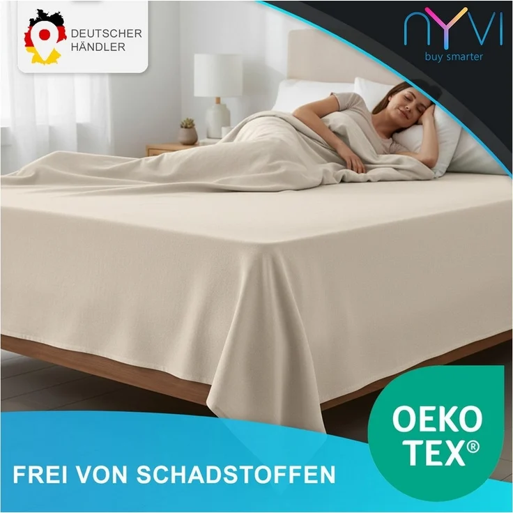 NYVI Betttuch Linon Deluxe Bettlaken ohne Gummizug aus 100% atmungsaktiver Baumwolle, Baumwolle, (2 Stück), Betttuch auch als Sommerdecke nutzbar, OEKO-TEX 100, Bei 60°C waschbar – Bild 3