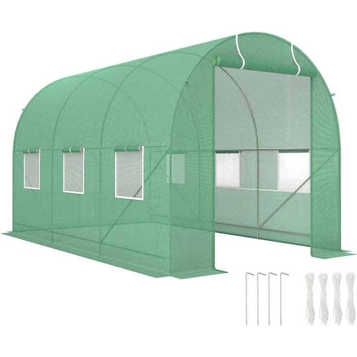 MELAYR, Gewächshaus 350x200x200cm Foliengewächshaus Tomatenhaus mit Tür, 6 Fenster, Grün