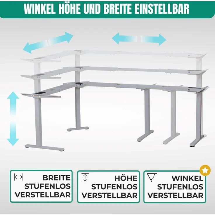 Albatros LIFT L7S Gestell für Eckschreibtisch Höhenverstellbar Elektrisch silber - Winkelschreibtisch Memoryfunktion, - Schreibtischgestell Höhenverstellbar und Stufenlos – Bild 2