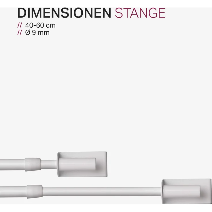 Spannvitrage, Gardinenstange - Metall - ( 40-60 cm - Weiß ) zum Spannen, Klemmstange Ausziehbar, Vitragestange ohne Bohren und Schrauben, Ø 9 mm Weiß 40-60 cm – Bild 3