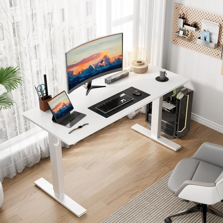 HOMAVO höhenverstellbarer Schreibtisch 60×140 cm, mit Memory- und Anti-Kollisionsfunktion, Höhe 70–117 cm, Weiß – Bild 2