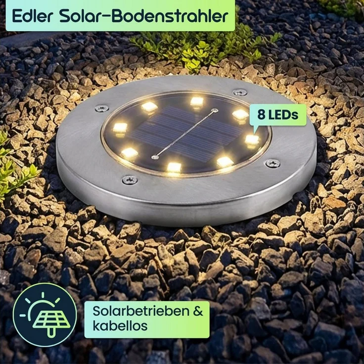 Casativo Gartenstrahler Solar-Bodenstrahler 200lm IP44 Erdspieß Garten-Außenleuchte Ø 11,5cm, LED fest integriert, 8-LEDs je Strahler, Wegleuchte, Dämmerungssensor & 6-8h Leuchtdauer – Bild 3