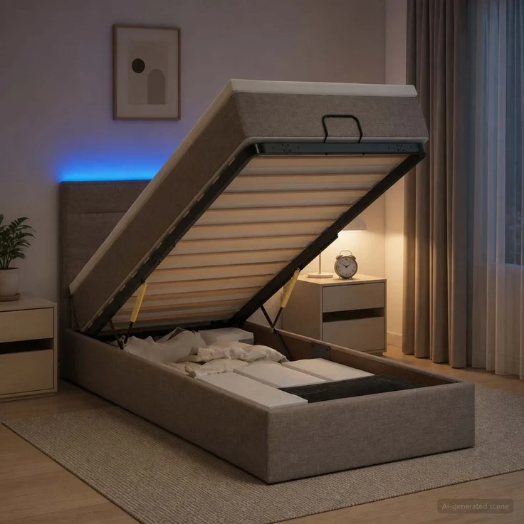 vidaXL Ottoman-Bett mit Matratze und LED Taupe 100 x 200 cm Stoff 3456805 – Bild 1