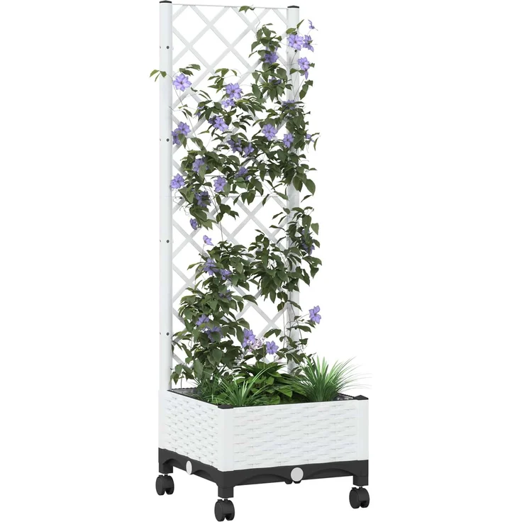 vidaXL Pflanzkübel mit Spalier und Rädern Weiß 40 x 40 x 131,5 cm PP 3422918 – Bild 3