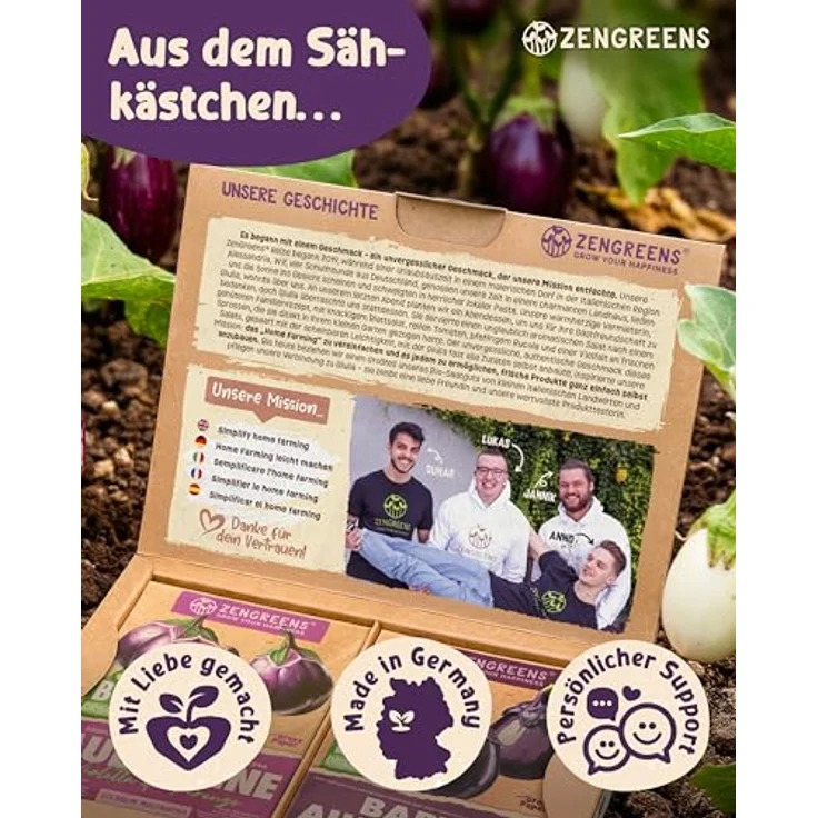 ZenGreens® - Bio Auberginensamen im 6er Set - 6 Aubergine Samen für den einfachen Anbau im Garten, Balkon oder Hochbeet - Pflanzensamen - Saatgut – Bild 5