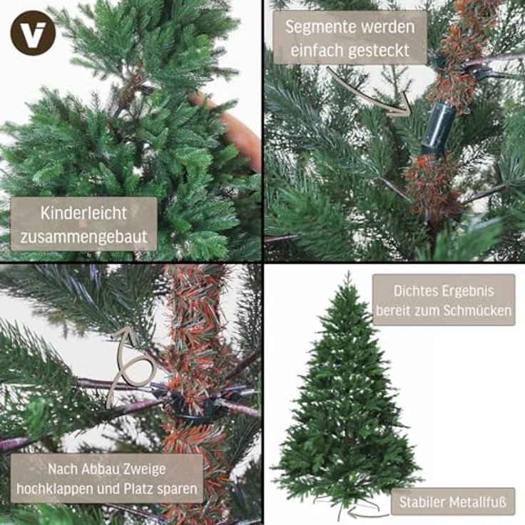 VIVANNO Künstlicher Weihnachtsbaum Künstlicher Weihnachtsbaum Premium Nordmanntanne mit Schnee 150 cm, Nordmanntanne – Bild 6