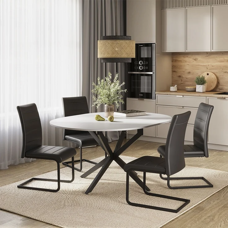 Esstisch-Set Loyd Weiß/Schwarz 120 x 120 cm mit 4 Esszimmerstühlen, Schwarz Vicco – Bild 3