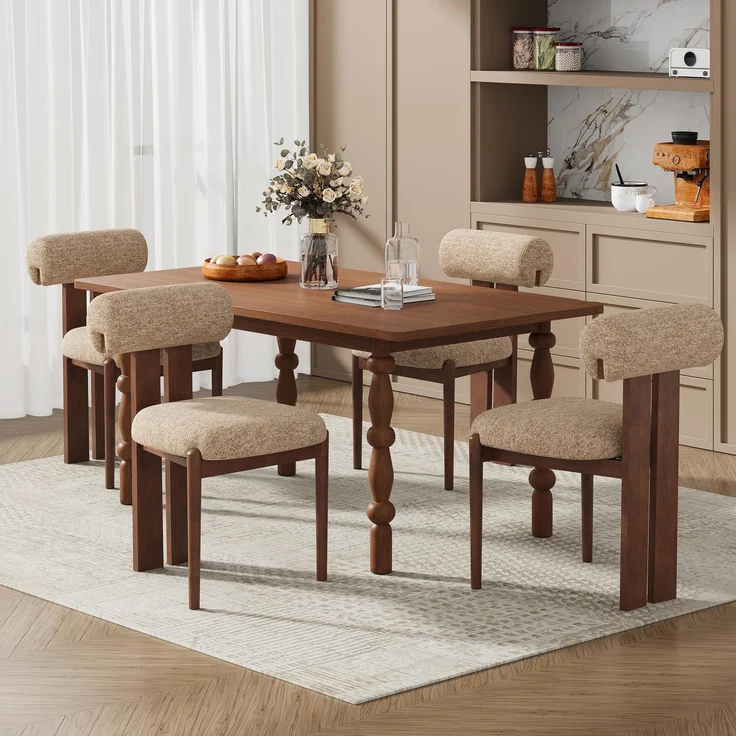 MALOL Esszimmerstühle 4er Set, Polsterstuhl Essstühle mit Holzbein, Mid-Century Modern Stoff Esstisch Stühle mit Fester Rückenlehne für Esszimmer, Küche, Restaurant, Mit dunkelbraunen Beinen, Kamel