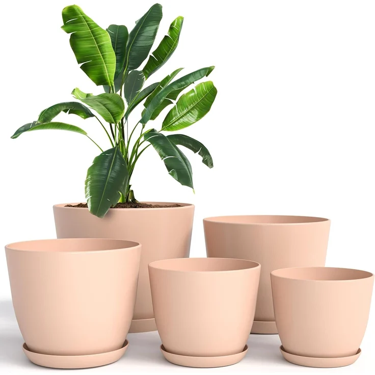 Utopia Home 5er-Pack Blumentopf 18/17/15/13/12 cm Übertopf mit Untertasse Für Küche, Balkon Blumentöpfe mit Untertasse Gartenpflanzen, Baumschule Blumentopf für Zimmerpflanzen Rosa.