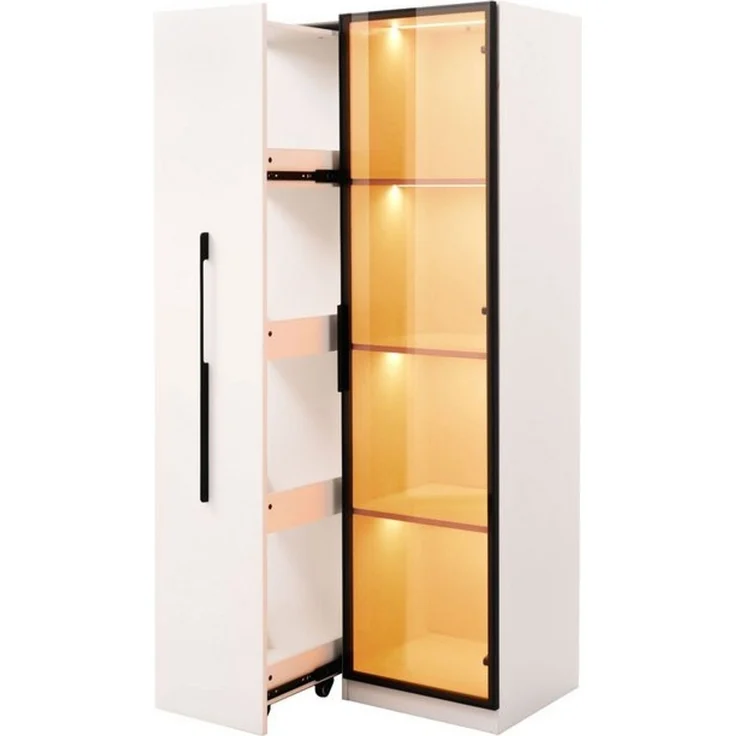 BlingBin Stauraumvitrine LED-Vitrine Multifunktionsschrank (1-St, mit warmgelben Aluminium-Lichtleisten, Soft-Close-Scharniere) Soft-Close-Scharniere, mehrfarbiger Beleuchtung & Kippschutz – Bild 4