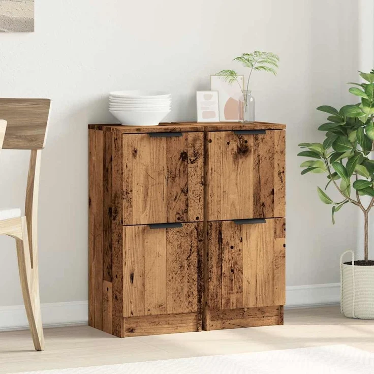 vidaXL Sideboards 2 Stk. Altholz-Optik 30x30x70 cm Holzwerkstoff 856960 – Bild 2