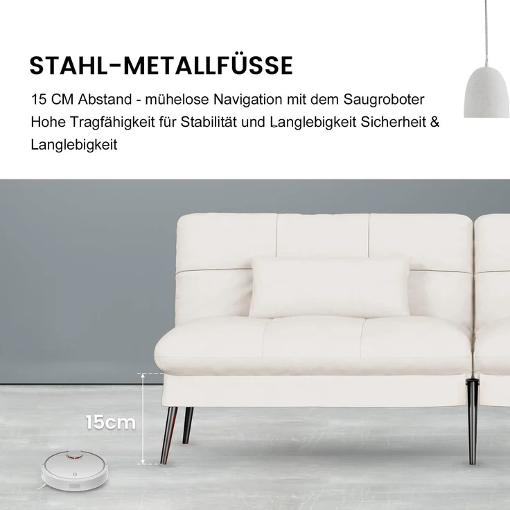 COMHOMA Sofa Schlafsofa mit Schlaffunktion, überzug Futon Klappsofa, Bettcouch, ecksofa, Couch Gästebett, 3-Sitzer Sofa, mit verstellbare Rückenlehne aus Stoff Beige – Bild 4