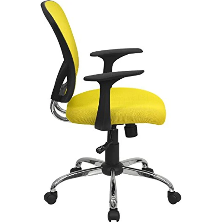 Flash Furniture Alfred Bürostuhl mit mittelhoher Rückenlehne, Netzstoff, drehbar, mit Chromfuß und Armlehnen, Gelb – Bild 7