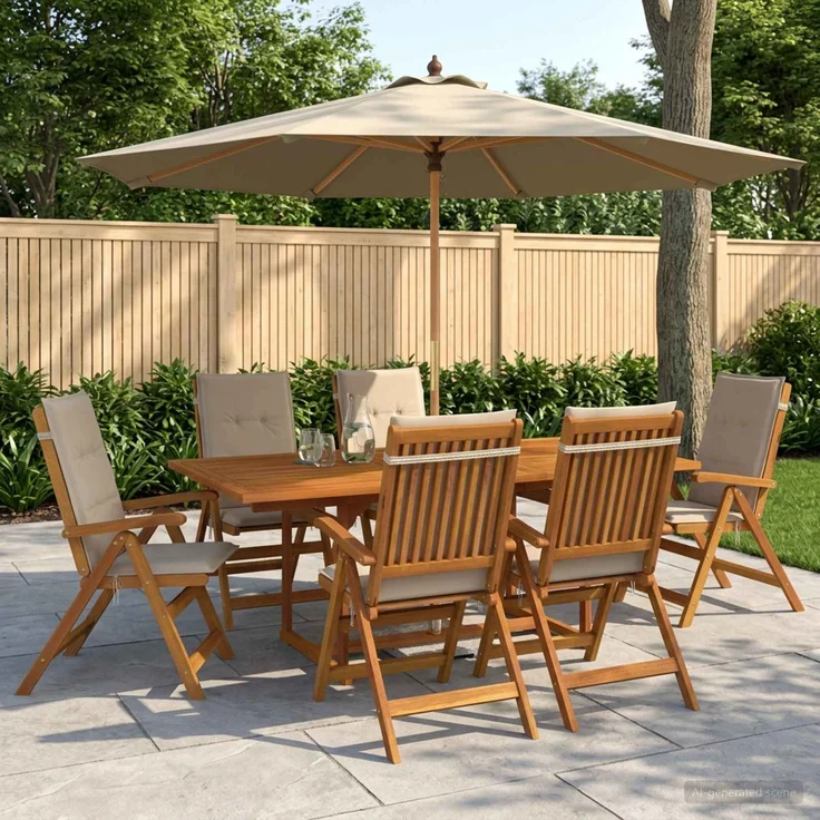 vidaXL Essgruppe für draußen mit Sonnenschirm 8 stk. 6-Sitzer 3438538 – Bild 1