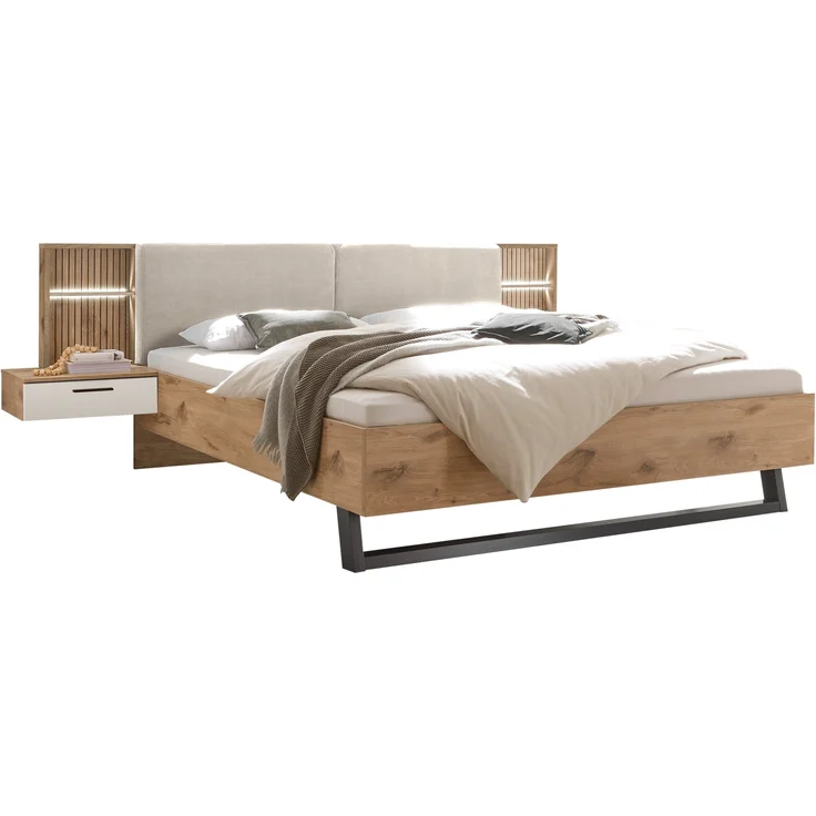 Bettanlage >Daria< Liegefl. 180x200cm, Viking Oak hell / Weiß - 297,6x98,8x222,4 (BxHxT) – Bild 1