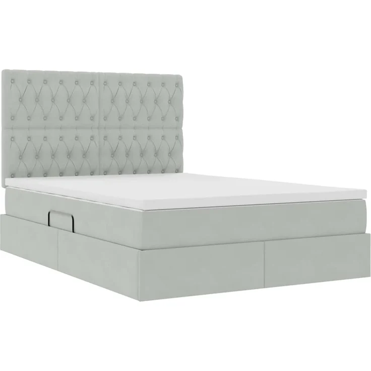 vidaXL Aufbewahrungsbett mit Matratze Hellgrau 140 x 190 cm Samt 3372087 – Bild 5