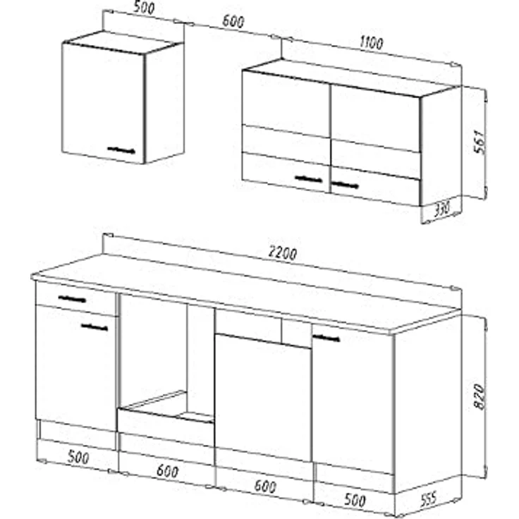 Respekta Küchenzeile Merle KB220ESSS, Schwarz 220 cm mit Einbauspüle und Elektrogeräten, Soft-Close Funktion – Bild 2
